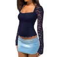 thumbnail image 6 of ClodeEU Women's Square Neck Long Sleeve Top with Lace Cutout Patchwork ,Casual Blouse for Summer Dark Blue,Womens Plus XS, 6 of 8