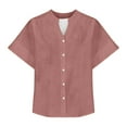 thumbnail image 3 of Gyexs Linen Shirt for Women 2025 Cotton Summer Tops Trendy Short Sleeve Casual Button V Neck Tunic Blouses Outfits X01-Pink M, 3 of 3
