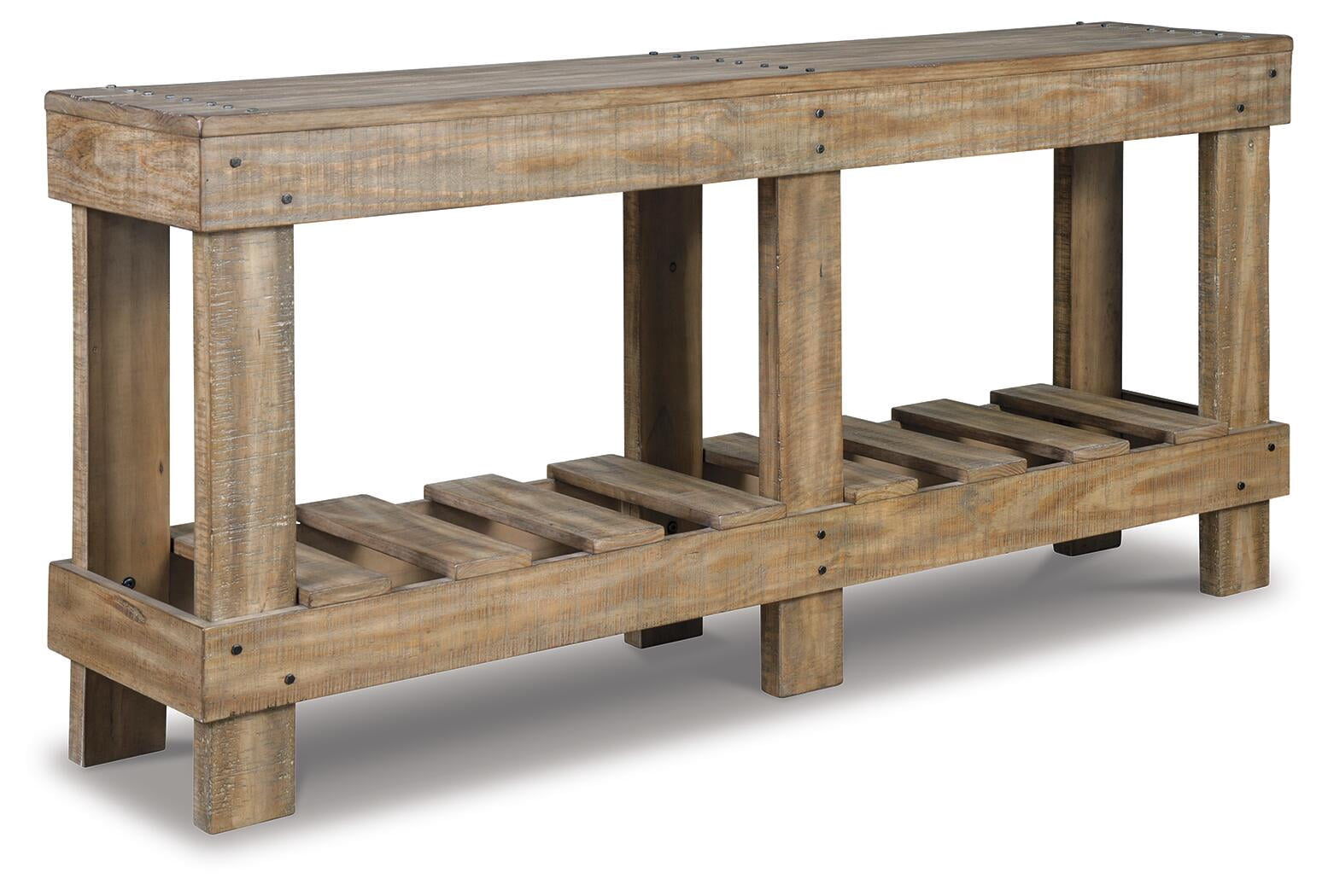 Signature Design by Ashley Susandeer Console Sofa Table, Light Brown Solid Wood Entryway & Sofa Table with Lower Shelf