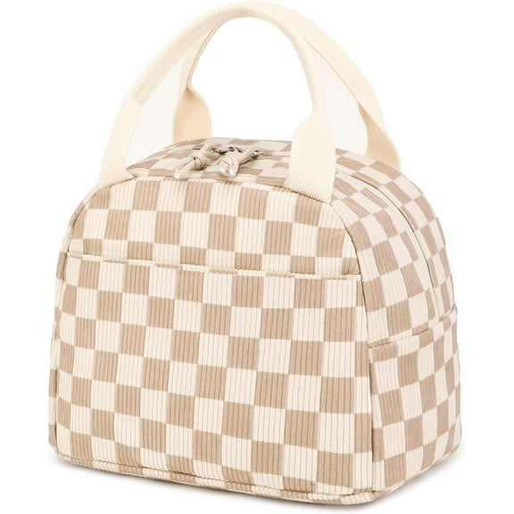 Lunch Bag for Women Men Cute Corduroy Lunch Tote Bags Reusable Insulated Lunch Box Large Capacity Reusable Insulated Cooler（Corduroy checkered brown）