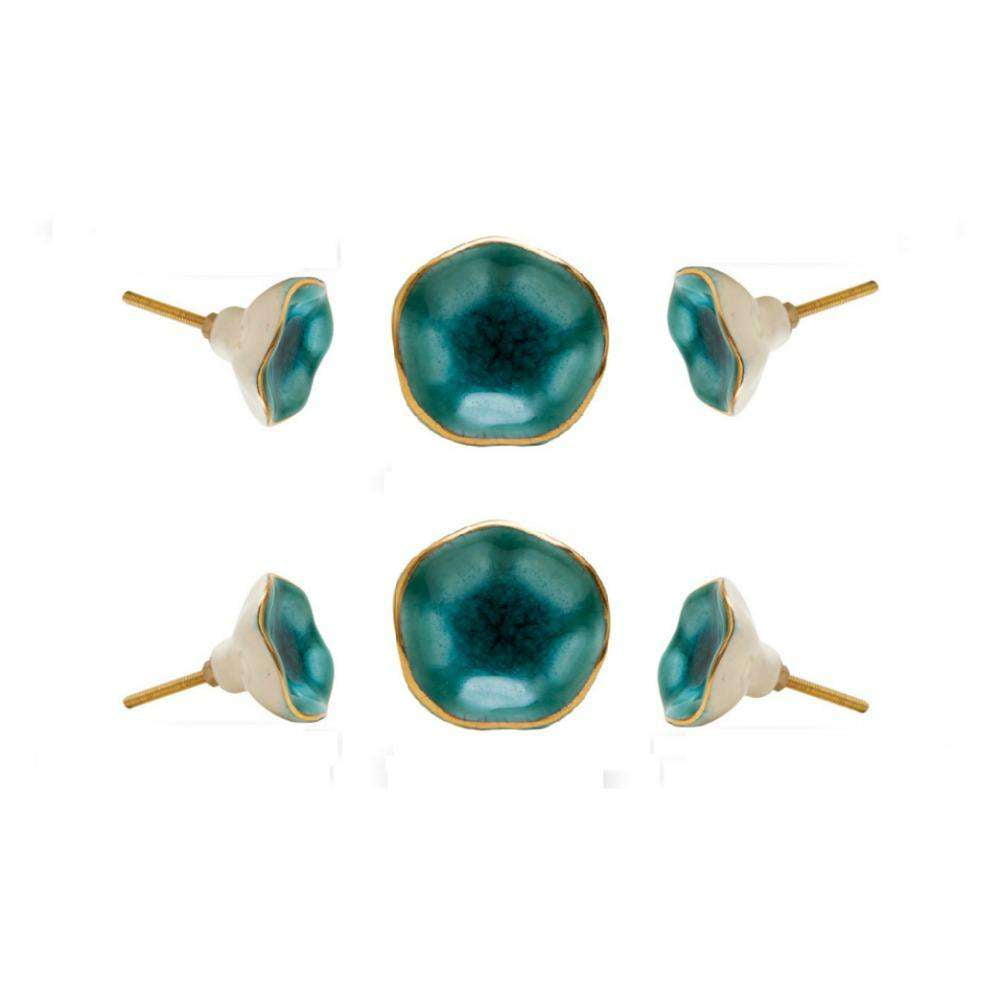 Set of Six Jordan Turquoise Ceramic Knobs