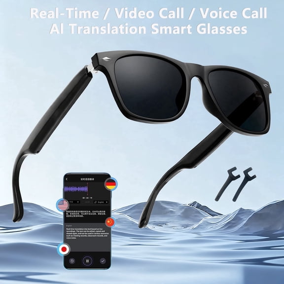 ZYQEEE Smart AI Glasses for Men Women,Polarized Sunglasses with 115 Real-Time/Video Call Translation,Voice Assistant,Take Photo Translation,Open Ear Sound,Bluetooth glasses for Ourdoor，Gifts for Men
