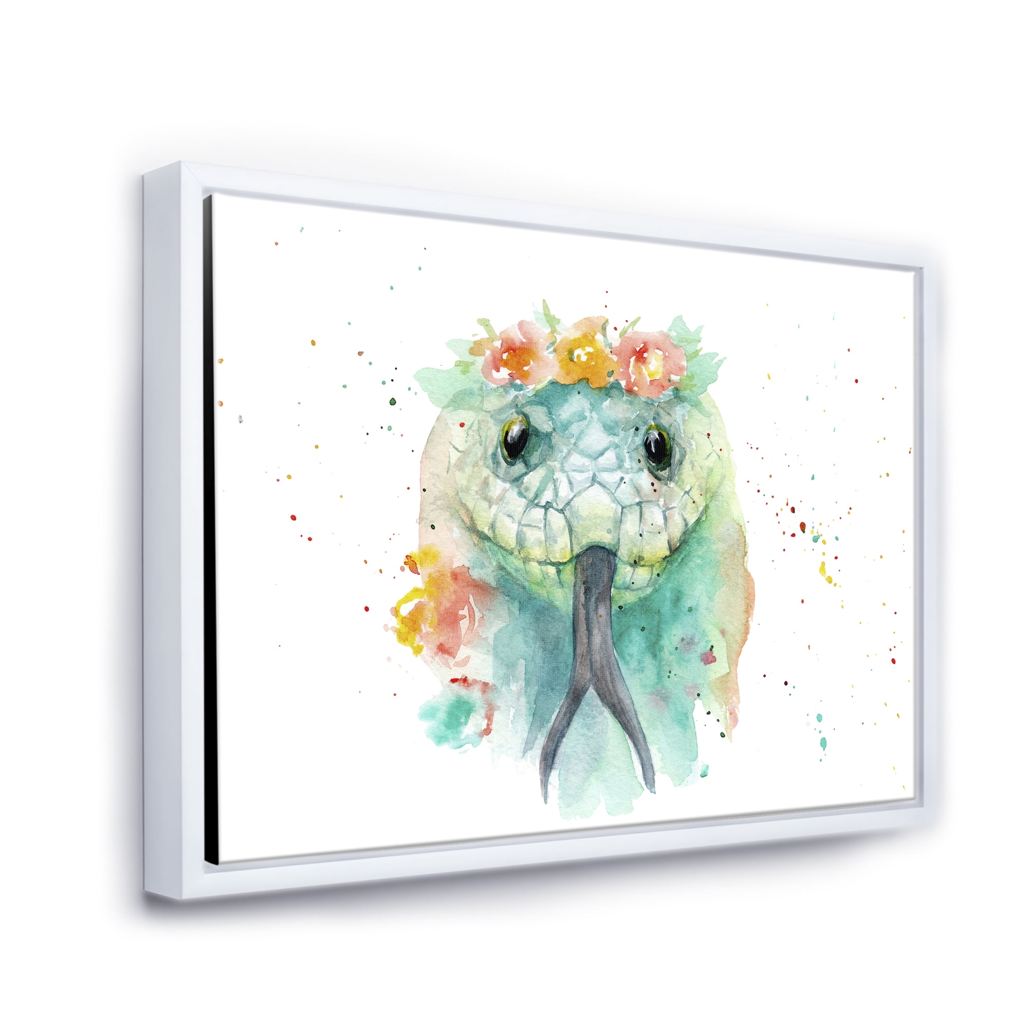 Designart 'Portrait A Green Snake In Flowers' Farmhouse Framed Canvas Wall Art Print
