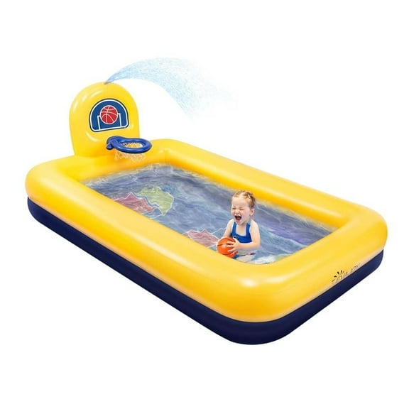 Evajoy Inflatable Kiddie Pool 90x55x35 Inch Basketball Hoop Durable PVC Backyard