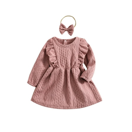 

Toddler Kids Baby Girl Fall Winter Outfits Long Sleeve Dress One Piece Knitted Long Skirt Banquet Party Dress