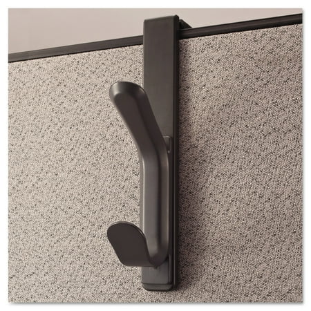 Cubicle Coat Hook - Universal Recycled Cubicle Double Coat Hook, Plastic, Charcoal