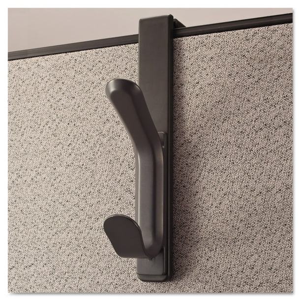 Universal Recycled Cubicle Plastic Double Coat Hook, Charcoal