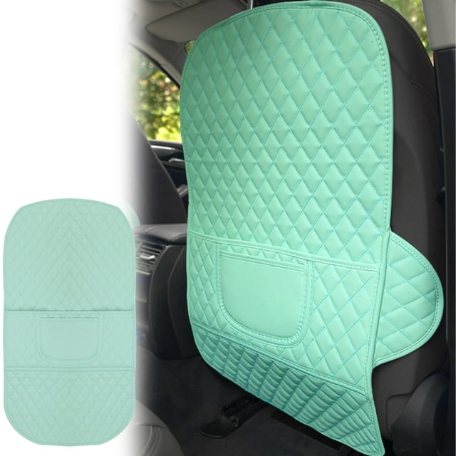 Protector de asiento trasero de coche | Protector de cuero blanco con bolsillos | Fácil instalación a presión y resistente a las manchas | Almohadilla protectora infantil para coches y SUV