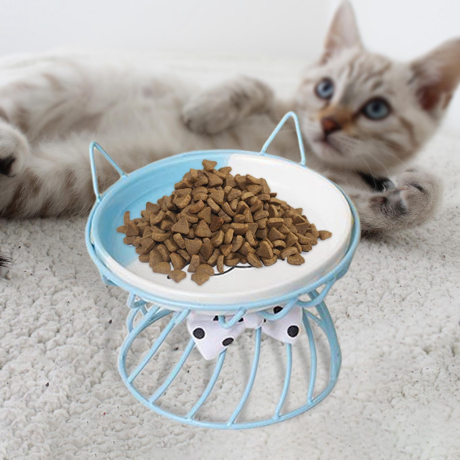 Fzaqwen Pet Ceramic Bowl Pet Bowl Cat Raised Elevated Feeder Cat Dog B Blue