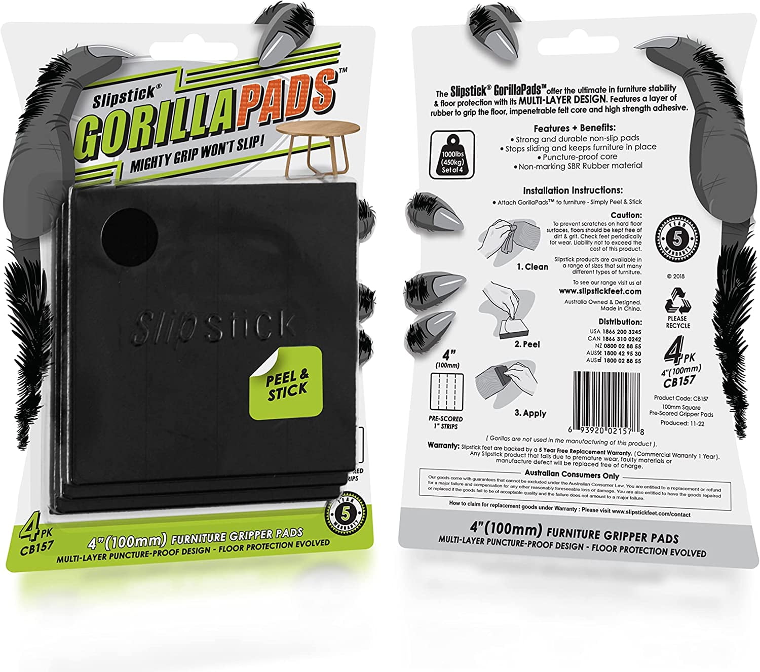 Slipstick GorillaPads CB149 Non-Slip Furniture Pads/Rubber