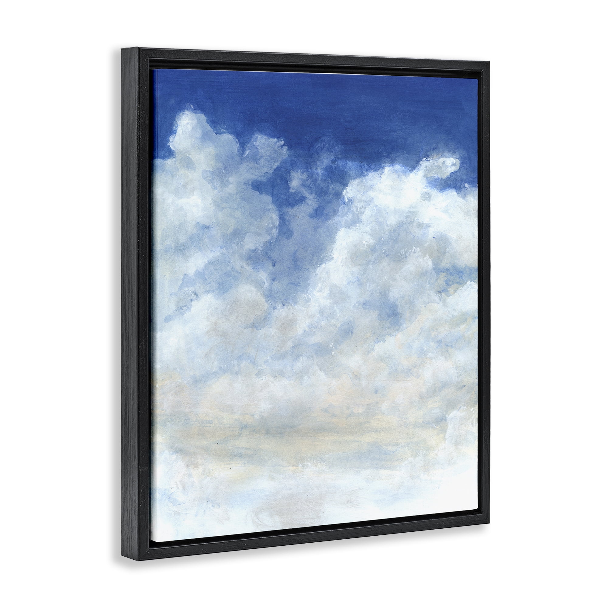 Stupell Industries Full Clouds in Blue Sky Landscape & Nature Painting Black Floater Framed Canvas Art Print Wall Art, 17 x 21