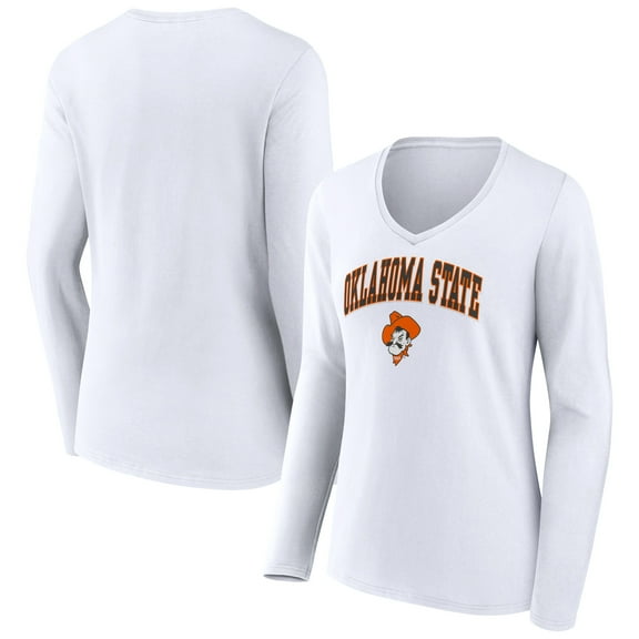 Women's White Oklahoma State Cowboys Campus Long Sleeve V-Neck T-Shirt