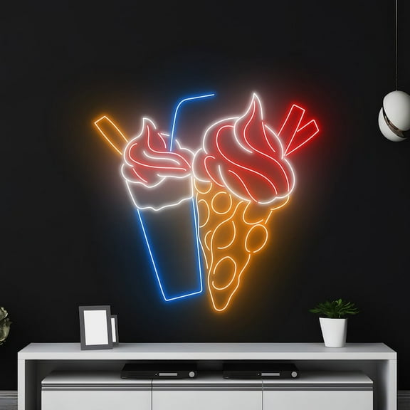 Handmadetneonsign Milkshake Bubble Waffle Neon Sign, Waffle LED Art Decor, Cake Bakery Wall Decor