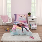 DreamWorks Gabbys Dollhouse Dream It Up 4 Piece Toddler Bed Set, Pink, Purple, Comforter, Top Sheet, Fitted Sheet, Pillowcase