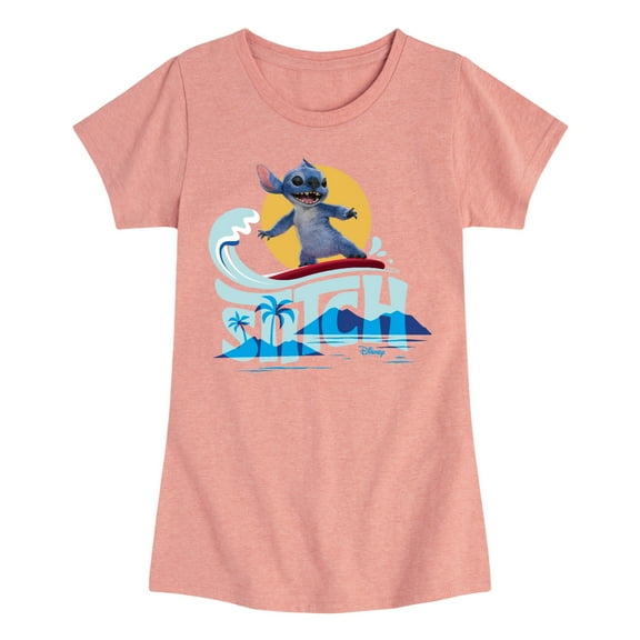 Lilo & Stitch - Stitch Surfing - Toddler And Youth Girls Fitted Short Sleeve Graphic T-shirt