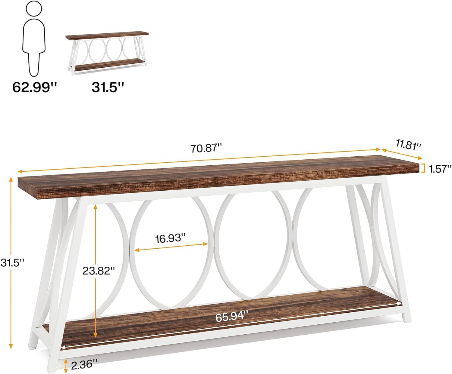 Tribesigns 70.9" Extra Long Console Table, Industrial Wood Narrow Sofa Table for Entryway, White