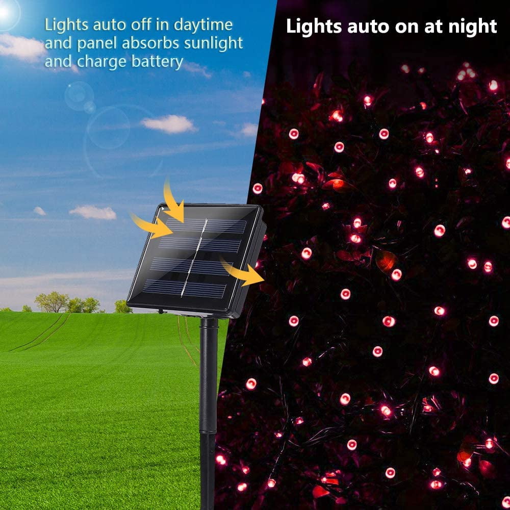 Rirool 2Pack 200 LED Red Solar Halloween Lights - 75.5ft, Waterproof Outdoor String Lights with 8 Lighting Modes for Patio, Tree - Christmas and Halloween Decorations