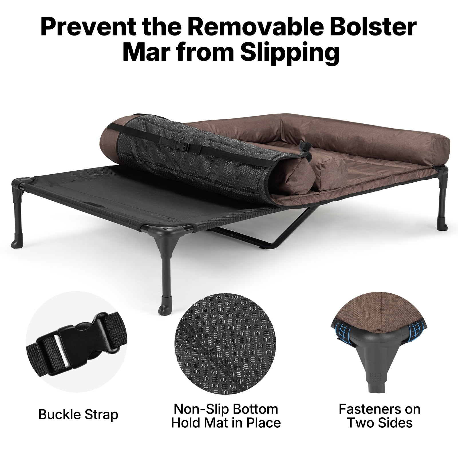 Veehoo Cooling Raised Dog Bed + Removable Double Dog Bed Cushion for Two Medium Dogs, Elevated Dog Bed with Waterproof Bolster Mat, Breathable Mesh, No-Slip Feet, Dog Couch Bed, Brown CWC2331D