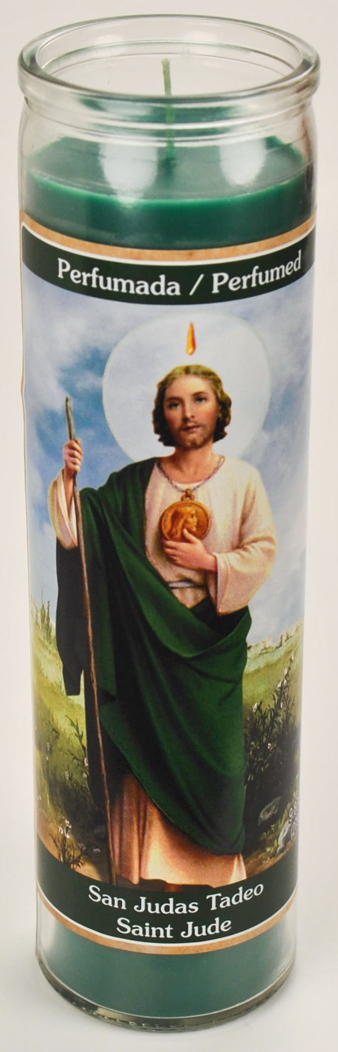 (2 pack) Prayer Candle St Jude Jazmin Scent Green Wax, 8 Inch