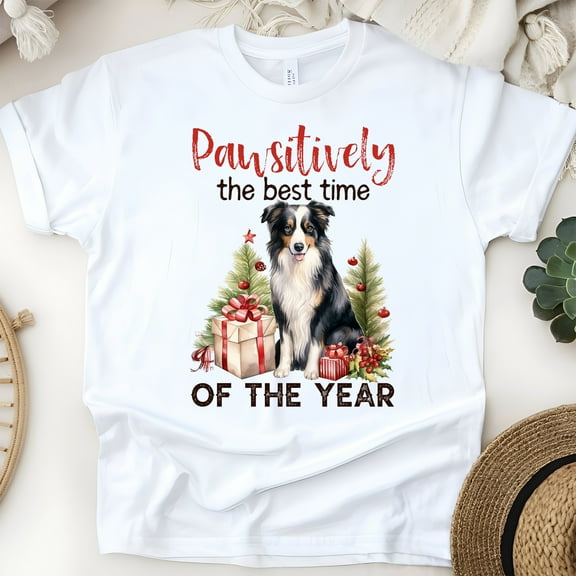 Pawsitively Best Time Dog Shirt | Holiday Dog Lover Christmas Graphic Tee, White, Size S