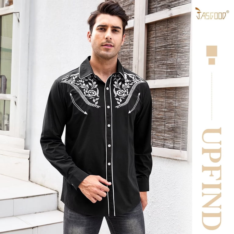 JASGOOD Men's Western Cowboy Embroidered Button-Up Shirt photo 5