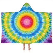 Rainbow Tie Dye Mandala Pattern Hooded Bath Towel，50"x30" for Ages 3 To 12 Kids, Quick Dry Lightweight Soft Microfiber Hood Beach Towel Cover Up for Kids