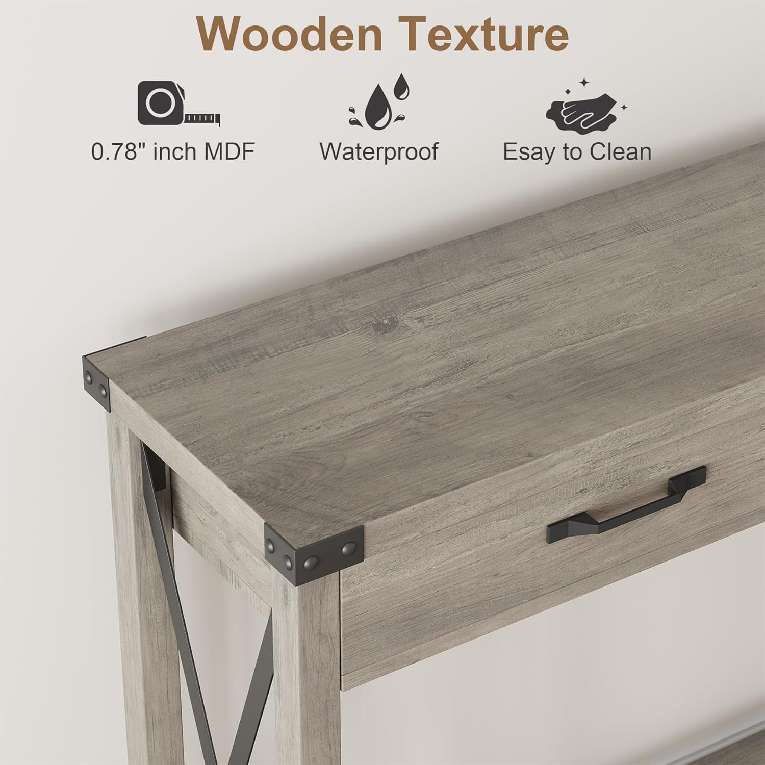 43" Farmhouse Entryway Table, Rustic 2-Tier Wood Console Table with Shelf, Sofa Table for Living Room, Hallway, or Foyer, Grey
