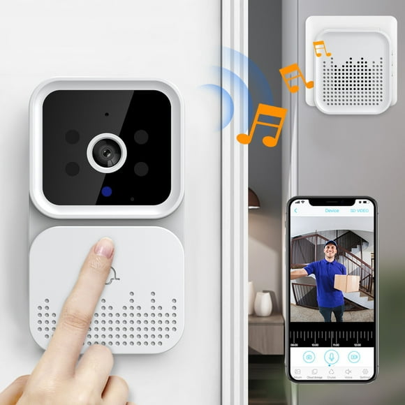 Sonnette Vidéo Sans Fil Télécommandée Intelligente pour Maison Intelligente, Sonnette Visuelle Intelligente, Intercom Domestique, Vision Nocturne HD, Wi-Fi Rechargeable, Sécurité pour Porte, Sonnette