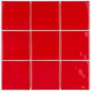 SomerTile 3.875" x 3.875" Curve Square Red Cherry Ceramic Wall Tile (9 Tiles/ 1 sqft.)