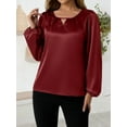 thumbnail image 6 of Women'S Satin Casual Long Sleeve Shirt, Elegant Business Work Top, Formal Autumn Outfit for the Office Wine Red L, 6 of 8