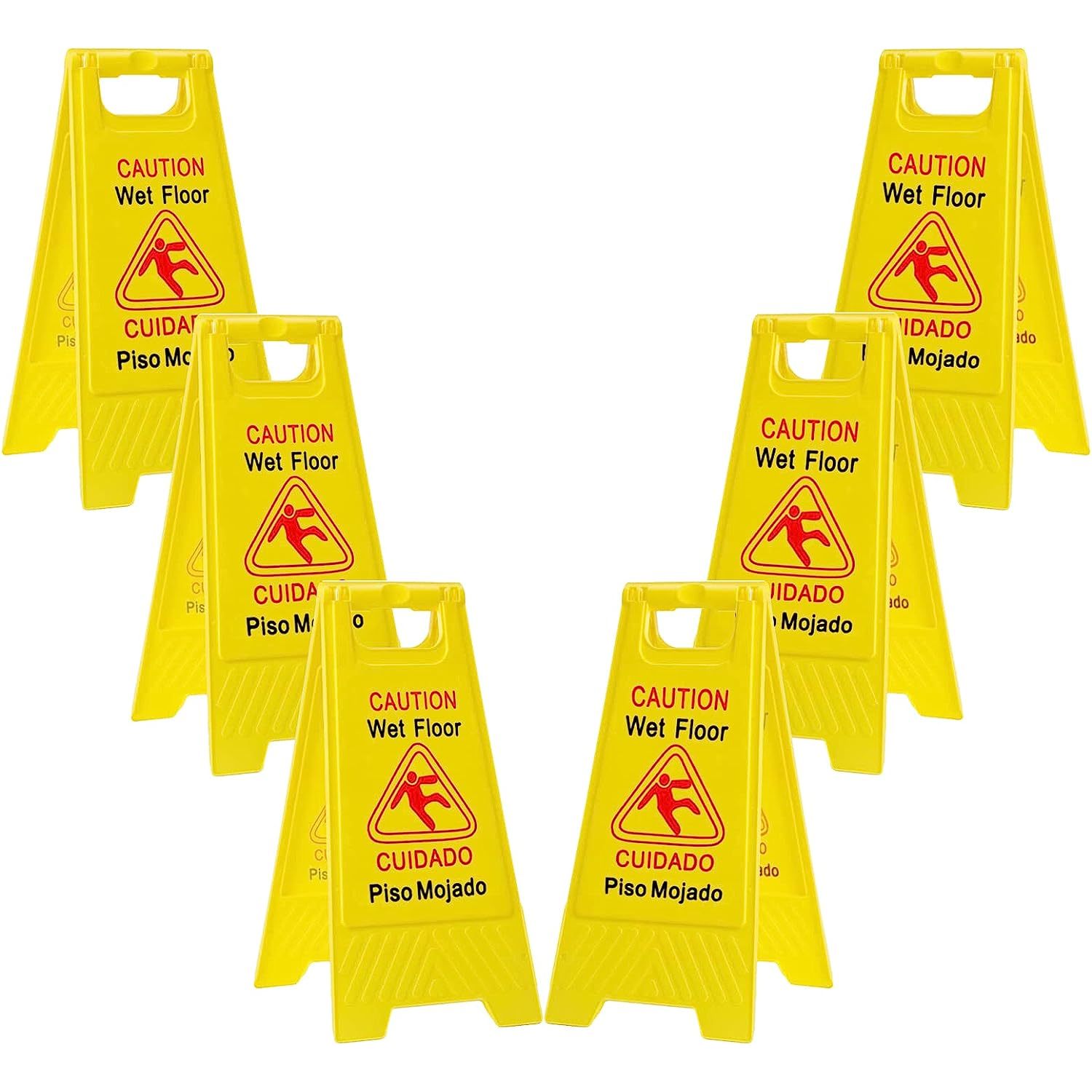 6Pack Caution Wet Floor Signs Foldable Sturdy DoubleSided Bilingual