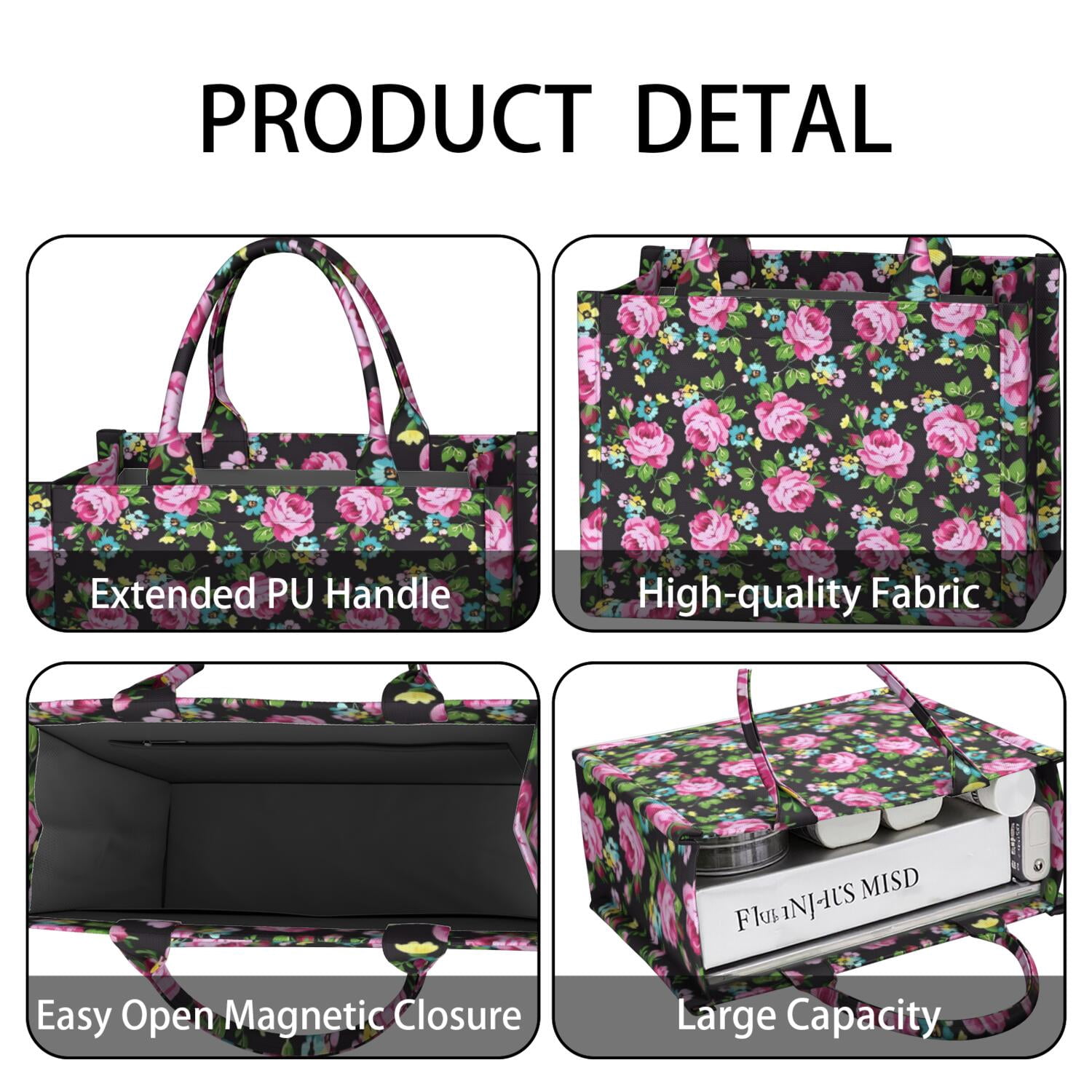 Large Capacity Tote Bag,Pioneer Flower Floral Print Pattern Handbag Fashion Luxury Tote Bag,15.7"x13"x 5.1" Inches,Laptop Compatible