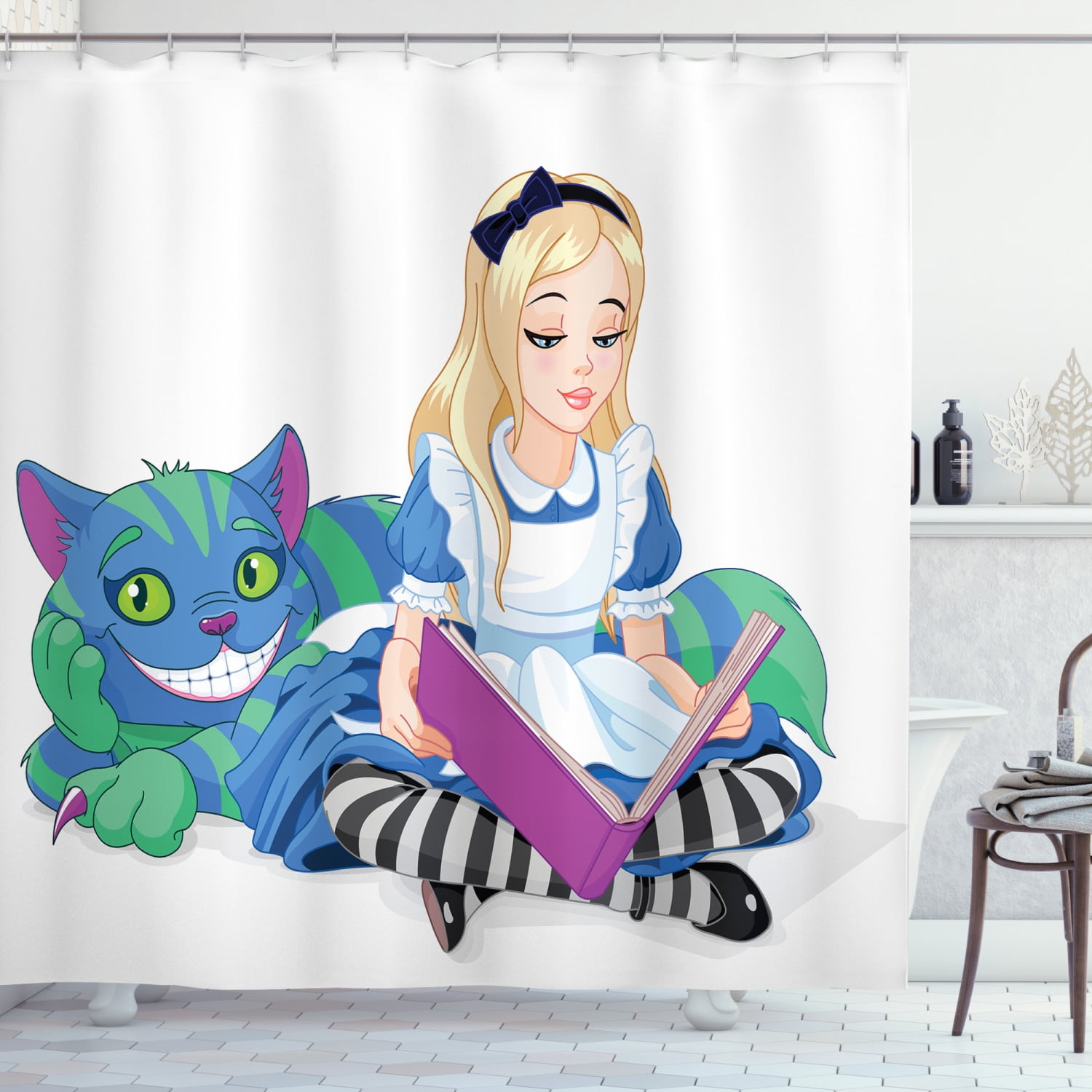 New Alice In Wonderland Character Custom Print Waterproof Fabric Shower Curtain 