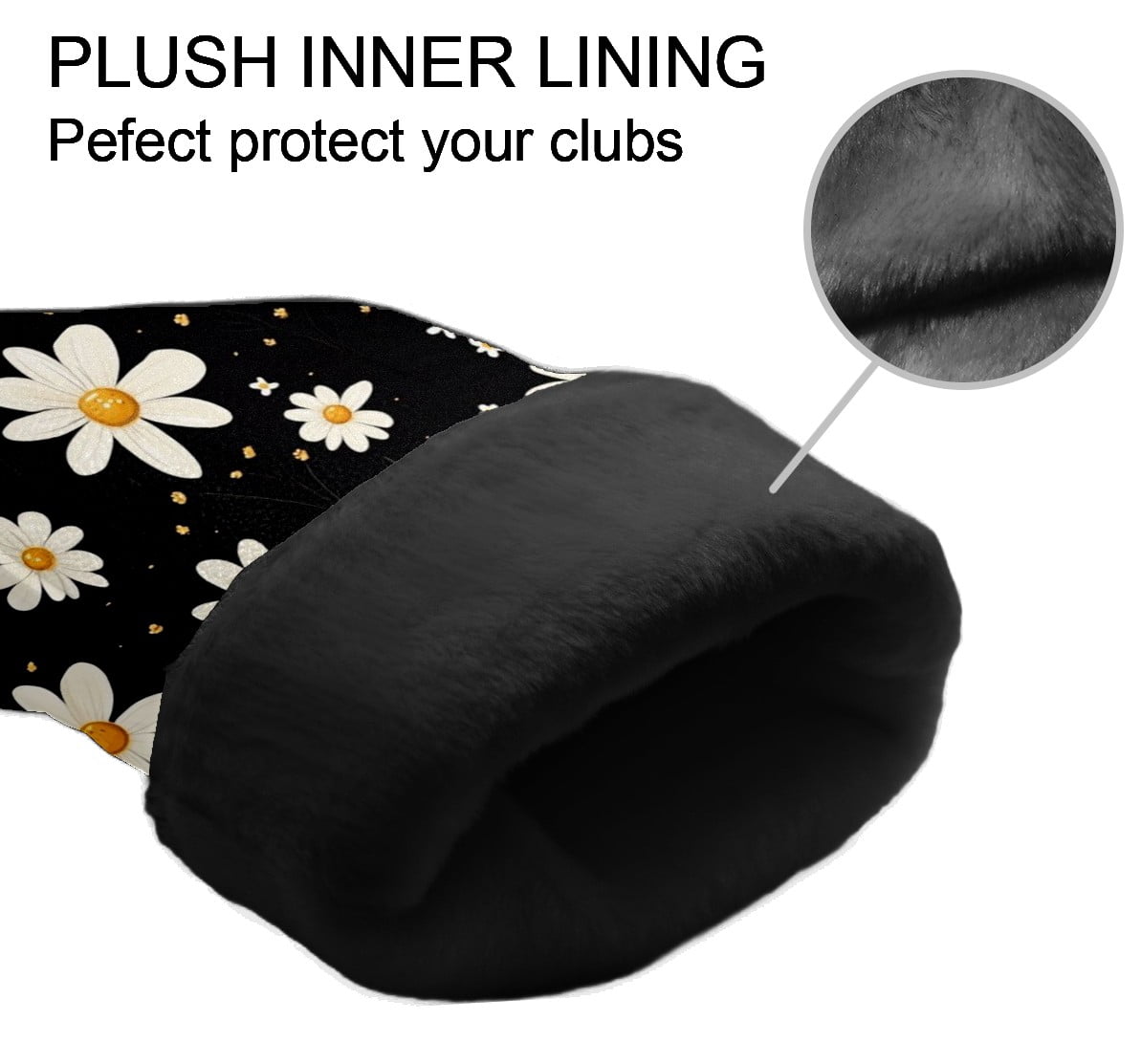 Golf Club Head Covers - White Daisy Design, PU Leather, Waterproof, Fits Fairway Woods/Hybrid, Unisex, Fits Most Brands