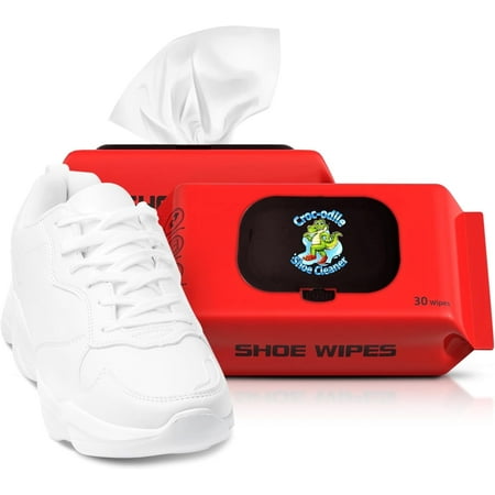 Crocodile Shoe Cleaner Sneaker Wipes - All Purpose Shoe Cleaning Wipes, 30 Per Pack, 60 Count Total