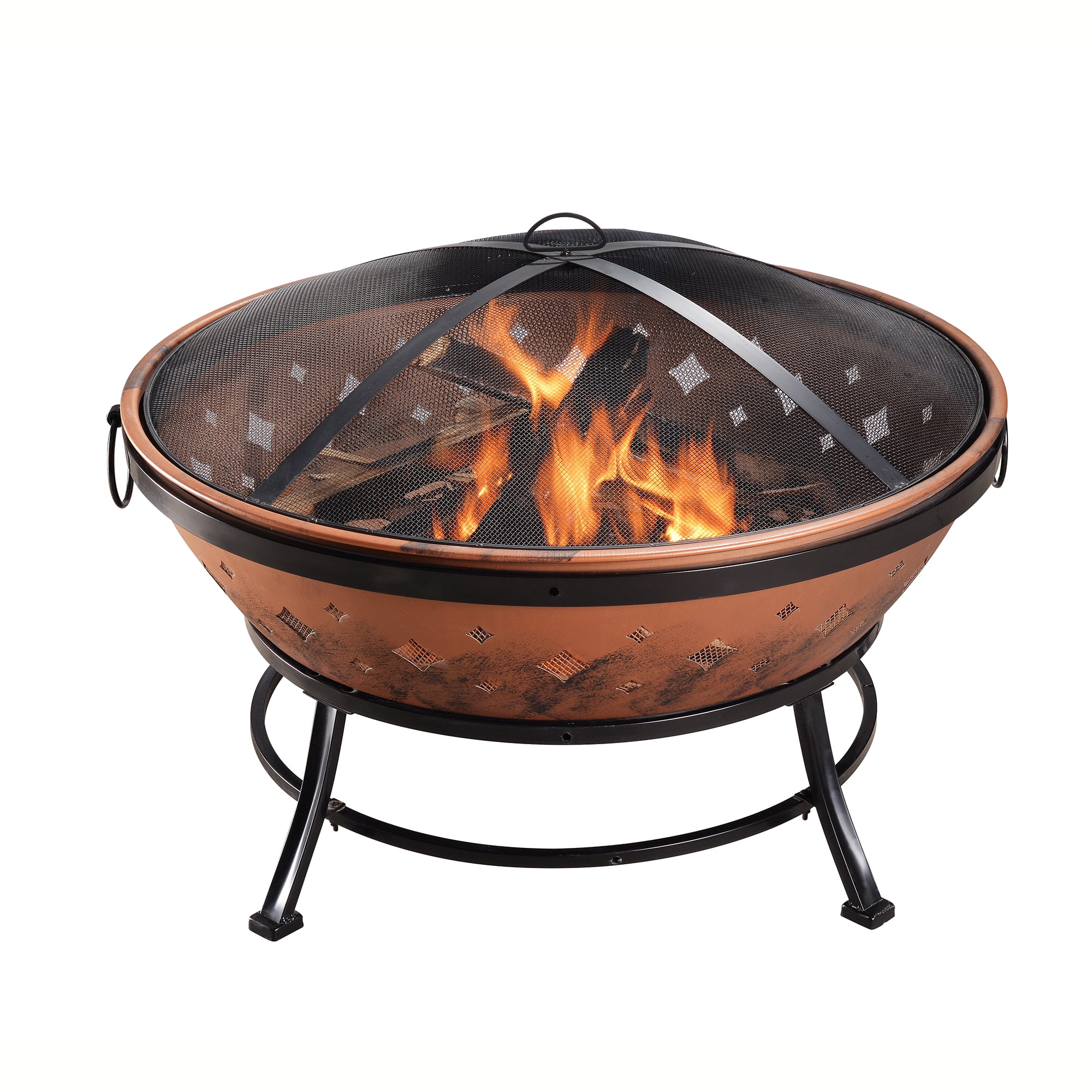 Peaktop Outdoor 35Inch Round Steel Wood Burning Fire Pit