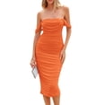 thumbnail image 2 of Wangscanis Robe Moulante pour Femmes, Robe Midi d'Été Sans Manches à Épaules Dénudées Froncée pour Fête, 2 of 9
