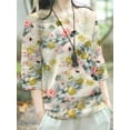 thumbnail image 4 of ZANZEA Women 3/4 Sleeve Blouse Floral Print Crewneck Cotton Linen Casual Shirt Tops, 4 of 4