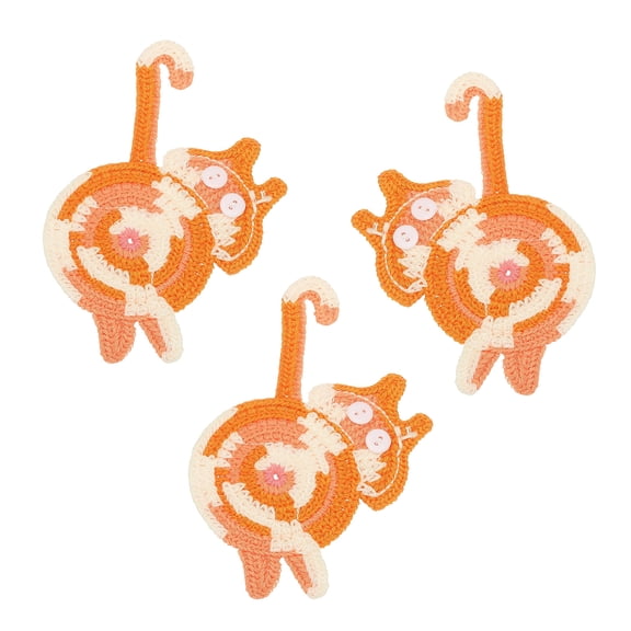 3PCS Cat Coasters, 15CM Cute Coasters Cat Butt Crochet Funny for Desk Adults Home Decor Drinks Gifts Coffee, Orange