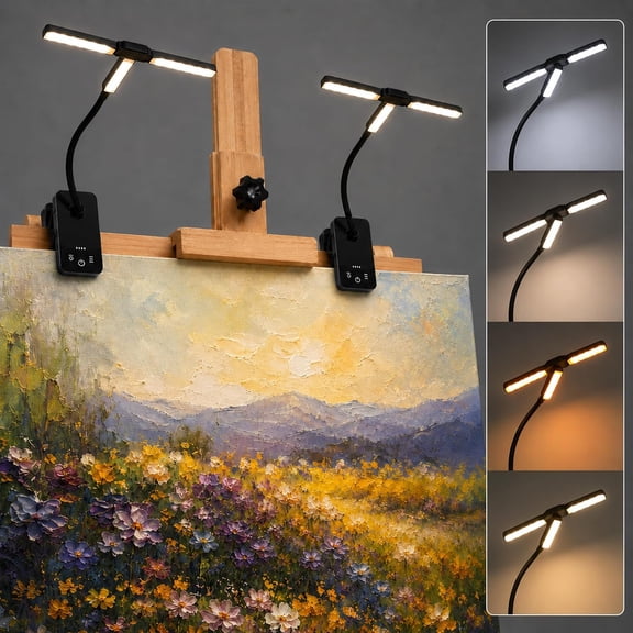 2 Pack 3 Head Foldable Clip On LED Easel Lamp for Artists