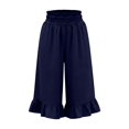 thumbnail image 6 of iHPH7 Women's Linen Blend High Waisted Capris Smocked Pedal Pushers with Pockets Wide Leg Ruffle Hem Cropped Pants Casual Summer Vacation Lounge Bottoms Navy XXL, 6 of 6