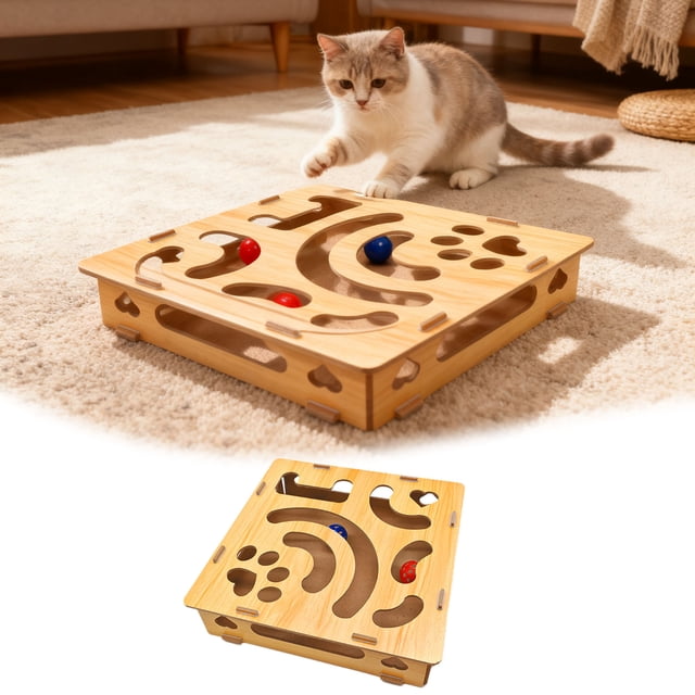 Indoor Cat Puzzle Toy for Enrichment and Nail File Stress | Interactive Maze Sounding Design for Cats