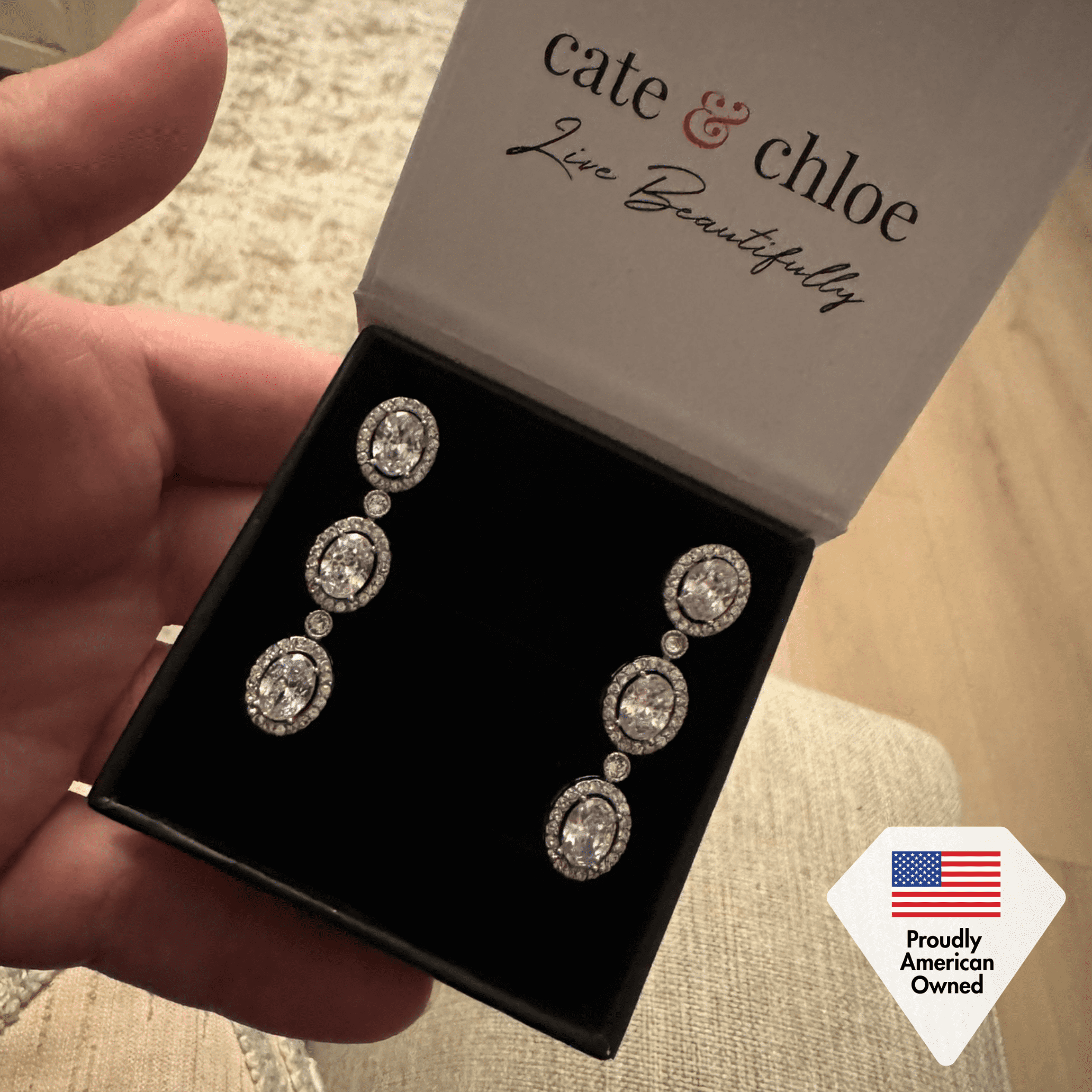 Cate & Chloe Lorraine 18k White Gold Plated Dangle Earrings with Simulated Diamonds for Women