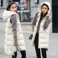 thumbnail image 4 of Htigea Long Puffer Vest for Women Quilted Hooded Sleeveless Jacket Fall Coats Casual Travel Outerwear with Pocket White L, 4 of 7