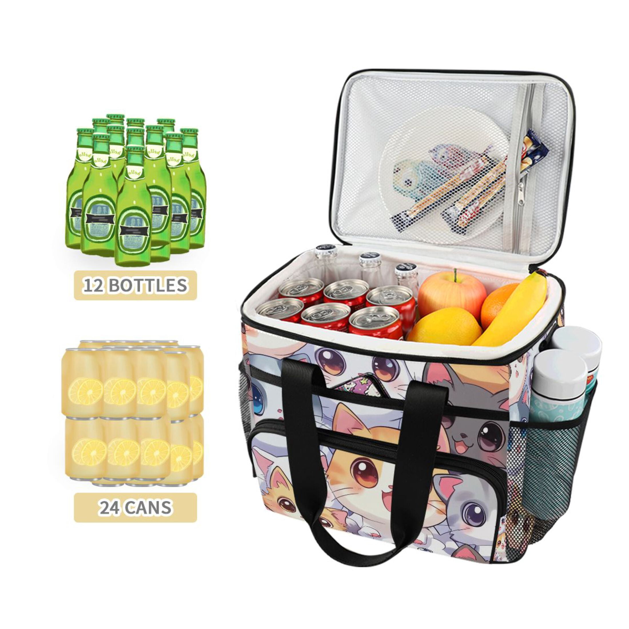 Cartoon Cute Cats Insulated Lunch Bag 15L Cooler Box for Women Men Work Camping Beach Travel