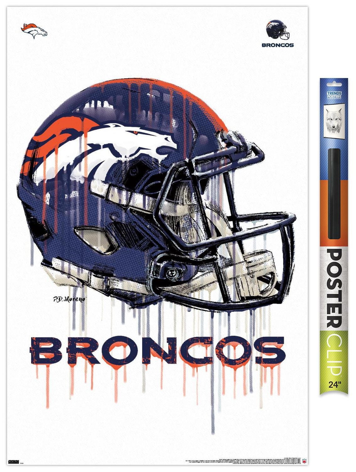 NFL Denver Broncos - Drip Helmet 20 Wall Poster, 14.725" x 22.375" Framed