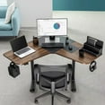 thumbnail image 2 of FITUEYES Bureau Électrique en Forme de L 36 x 35 Pouces Hauteur Réglable Bureau d'Angle Assis-Debout Table de Bureau à Domicile, Cadre Rouge Marron + Noir, 2 of 6