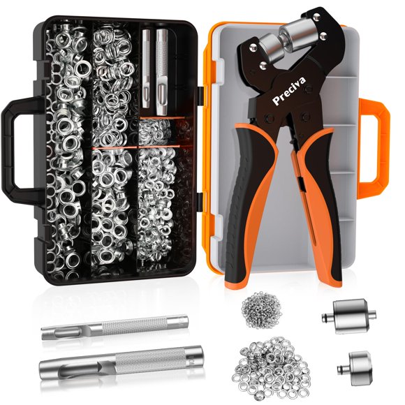 Preciva Grommet Tool Kit, Interchangeable Double Head Handheld Grommet Eyelet Plier Set for Advertising Poster, Banner, Portable Manual Puncher with 4