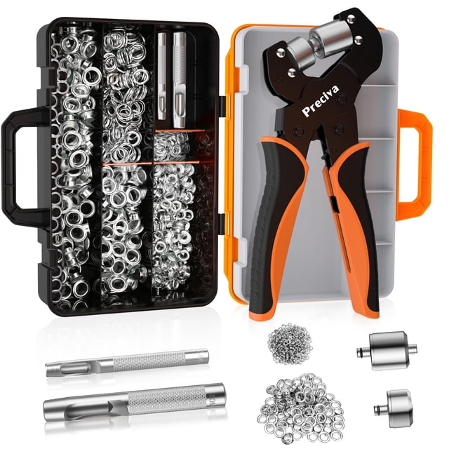Preciva Grommet Tool Kit, Interchangeable Double Head Handheld Grommet Eyelet Plier Set for Advertising Poster, Banner, Portable Manual Puncher with 4