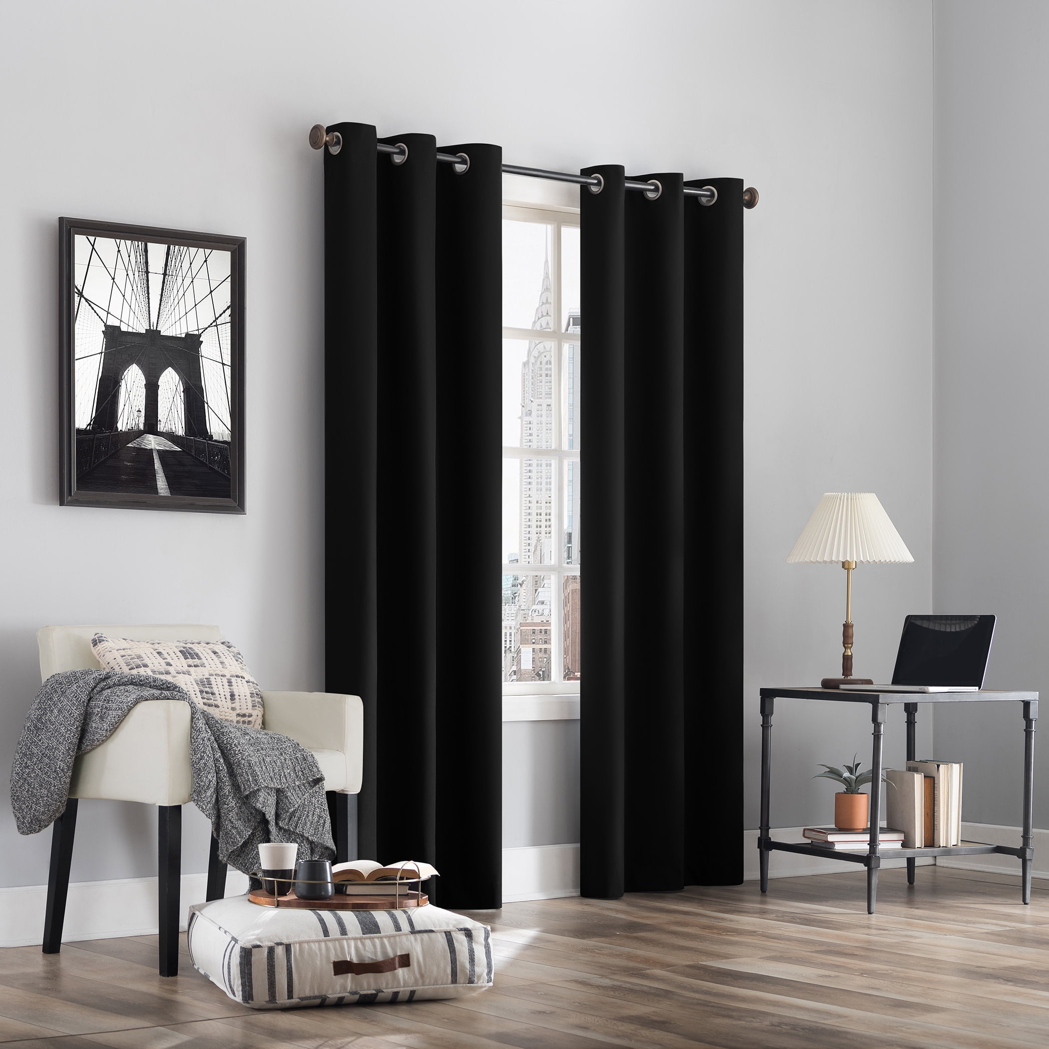 Sun Zero Cyrus Thermal 100% Blackout Grommet Curtain Panel, 40"X84", Black